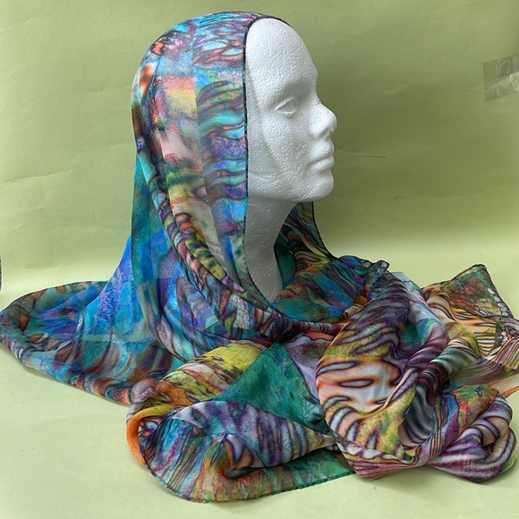 Escada Accessories - Vintage Escada Multicolored Artistic Hand Painted Silk Scarf/Wrap